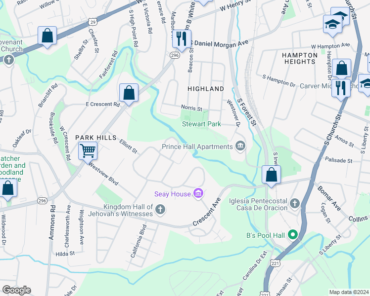 map of restaurants, bars, coffee shops, grocery stores, and more near 516 Pennwood Drive in Spartanburg