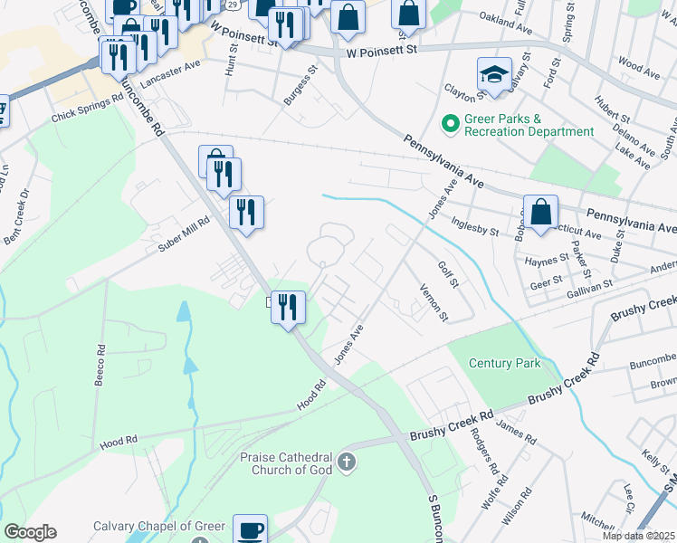 map of restaurants, bars, coffee shops, grocery stores, and more near 600 Davola Place in Greer