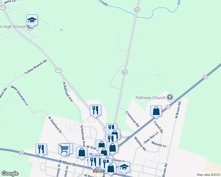 map of restaurants, bars, coffee shops, grocery stores, and more near 123 Hermitage Estates Lane in Beulaville