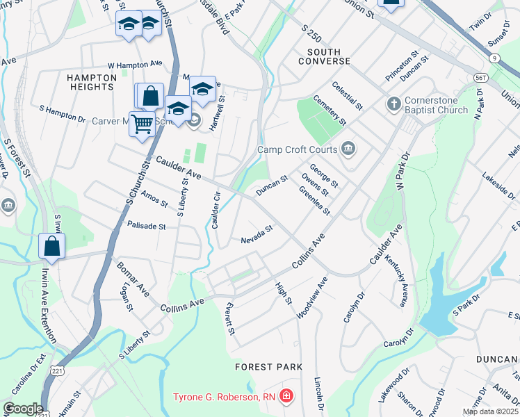 map of restaurants, bars, coffee shops, grocery stores, and more near 329 Caulder Avenue in Spartanburg