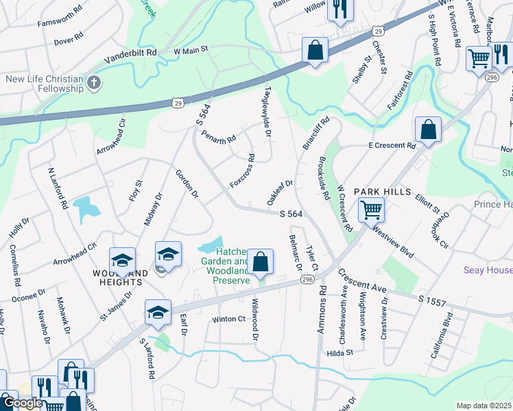 map of restaurants, bars, coffee shops, grocery stores, and more near 125 Briarwood Road in Spartanburg