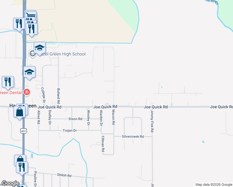 map of restaurants, bars, coffee shops, grocery stores, and more near 100 Landing Circle in Hazel Green