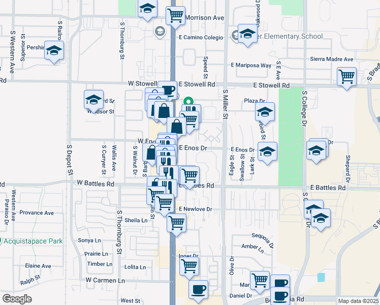 map of restaurants, bars, coffee shops, grocery stores, and more near 1514 S Broadway in Santa Maria