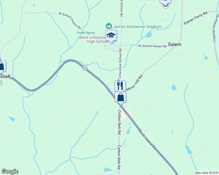 map of restaurants, bars, coffee shops, grocery stores, and more near 28980 Alabama 99 in Lester