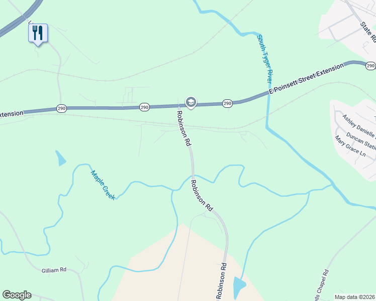 map of restaurants, bars, coffee shops, grocery stores, and more near 487 Robinson Road in Greer