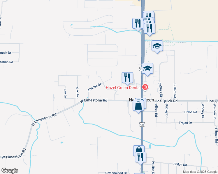 map of restaurants, bars, coffee shops, grocery stores, and more near 126 Sutton Drive in Hazel Green