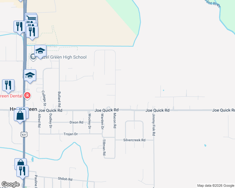map of restaurants, bars, coffee shops, grocery stores, and more near 100 Landing Circle in Hazel Green