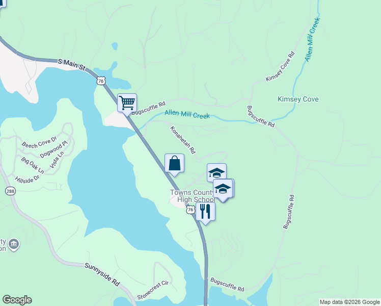 map of restaurants, bars, coffee shops, grocery stores, and more near 39 Happy Valley Road in Hiawassee