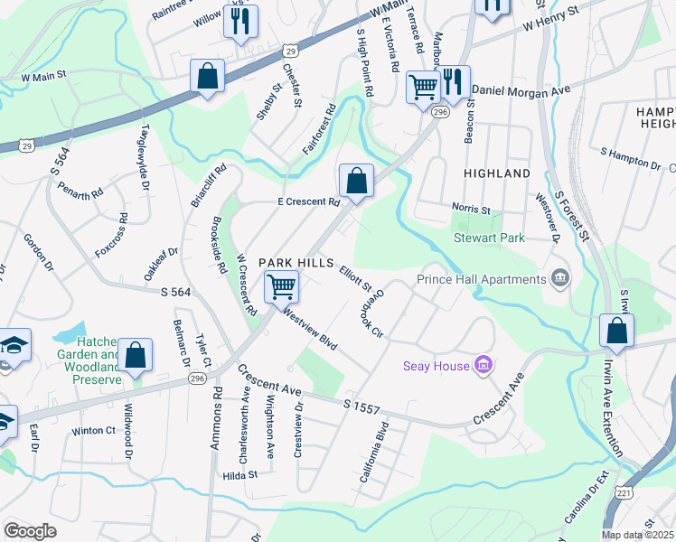 map of restaurants, bars, coffee shops, grocery stores, and more near 112 Elliott Street in Spartanburg