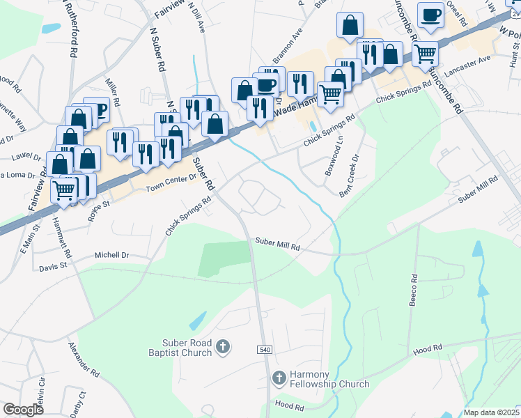 map of restaurants, bars, coffee shops, grocery stores, and more near 401 Elizabeth Sarah Boulevard in Greer