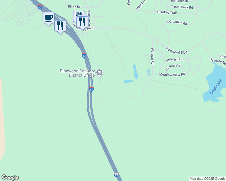 map of restaurants, bars, coffee shops, grocery stores, and more near 170 Navajo Road in Munds Park
