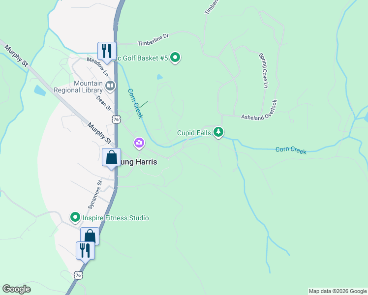map of restaurants, bars, coffee shops, grocery stores, and more near 4630 Thomas Town Road in Young Harris