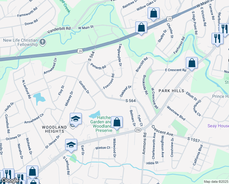 map of restaurants, bars, coffee shops, grocery stores, and more near 125 Briarwood Road in Spartanburg
