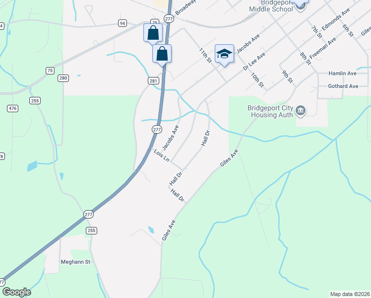 map of restaurants, bars, coffee shops, grocery stores, and more near 117 Lois Lane in Bridgeport