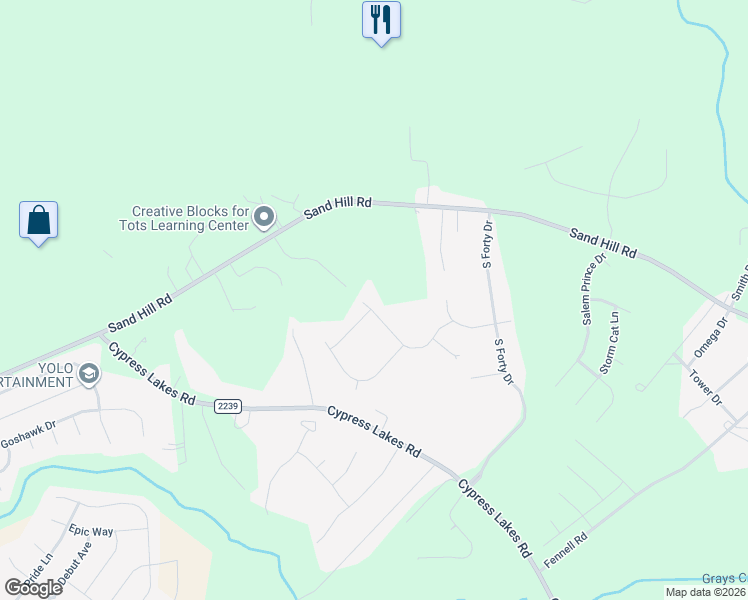 map of restaurants, bars, coffee shops, grocery stores, and more near 1401 Leander Lane in Hope Mills