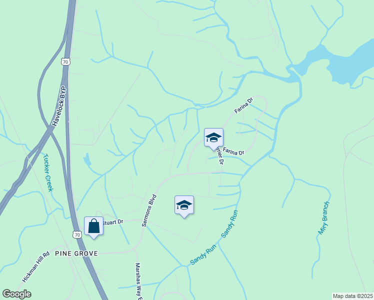 map of restaurants, bars, coffee shops, grocery stores, and more near 121 Farina Drive in Havelock
