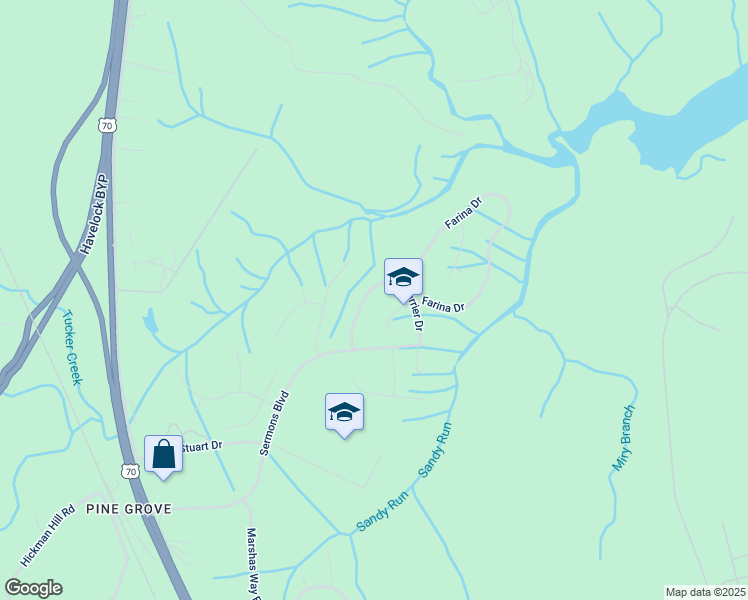 map of restaurants, bars, coffee shops, grocery stores, and more near 112 Farina Drive in Havelock