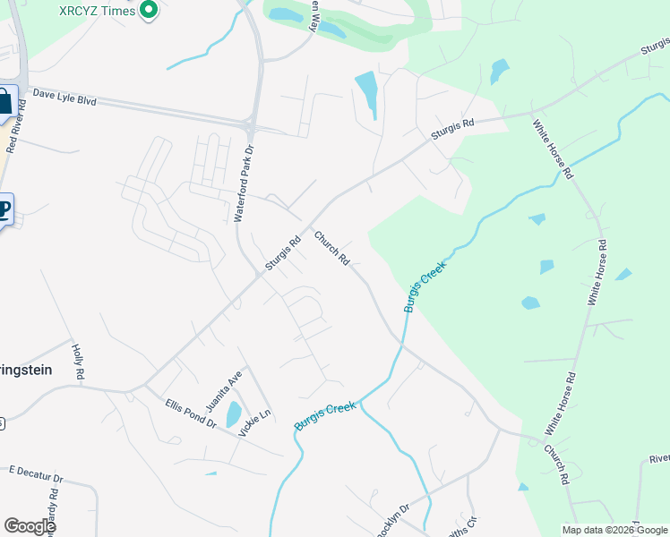 map of restaurants, bars, coffee shops, grocery stores, and more near 1255 Church Road in Rock Hill