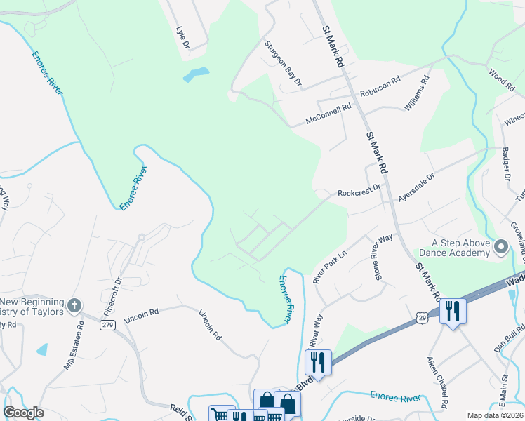 map of restaurants, bars, coffee shops, grocery stores, and more near 6 Gentian Court in Taylors