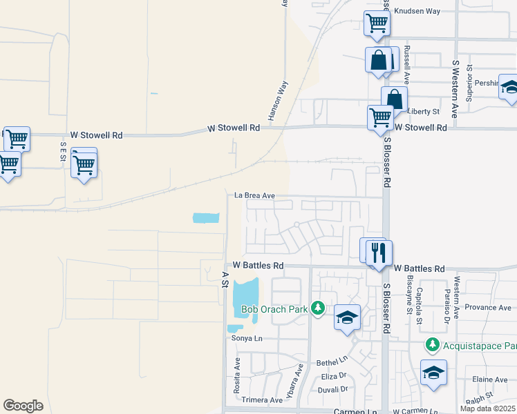 map of restaurants, bars, coffee shops, grocery stores, and more near 1472 West Durham Way in Santa Maria