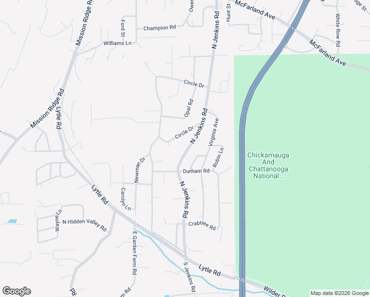 map of restaurants, bars, coffee shops, grocery stores, and more near 345 North Jenkins Road in Rossville