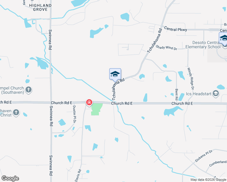 map of restaurants, bars, coffee shops, grocery stores, and more near 5126 Tchulahoma Road in Southaven
