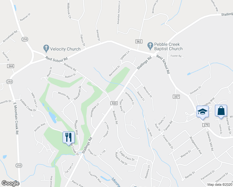 map of restaurants, bars, coffee shops, grocery stores, and more near 150 Stallings Road in Taylors