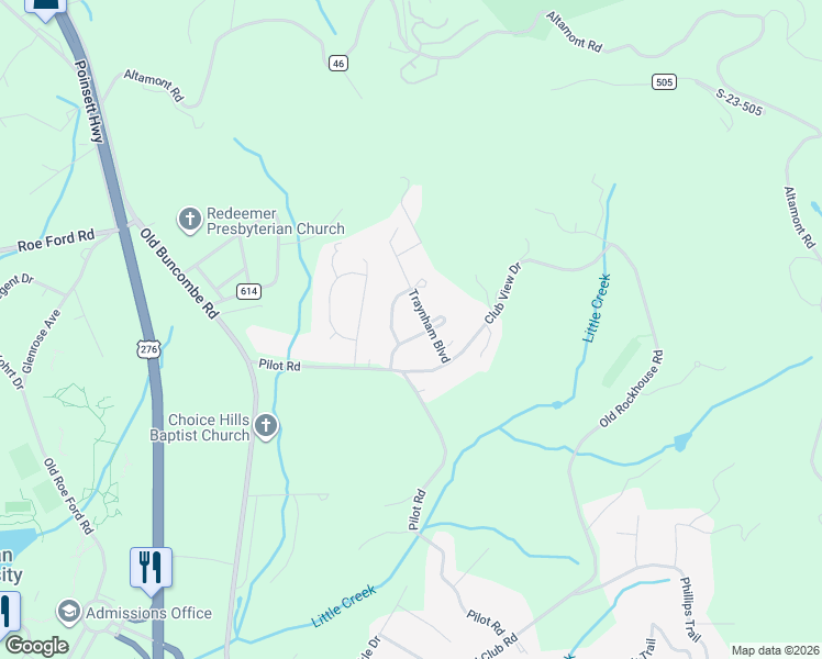 map of restaurants, bars, coffee shops, grocery stores, and more near 103 Traynham Boulevard in Greenville