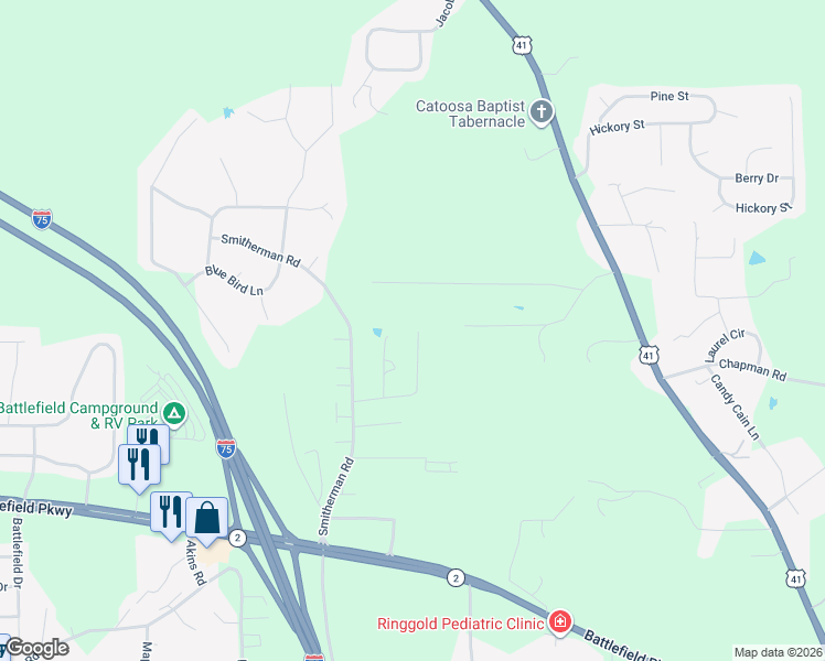 map of restaurants, bars, coffee shops, grocery stores, and more near 279 Clara Drive in Ringgold