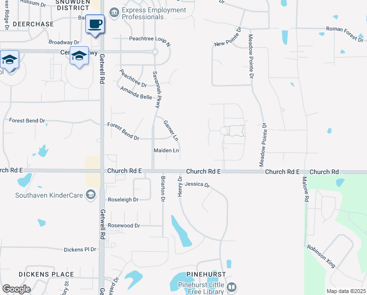 map of restaurants, bars, coffee shops, grocery stores, and more near 5116 Garner Lane in Southaven