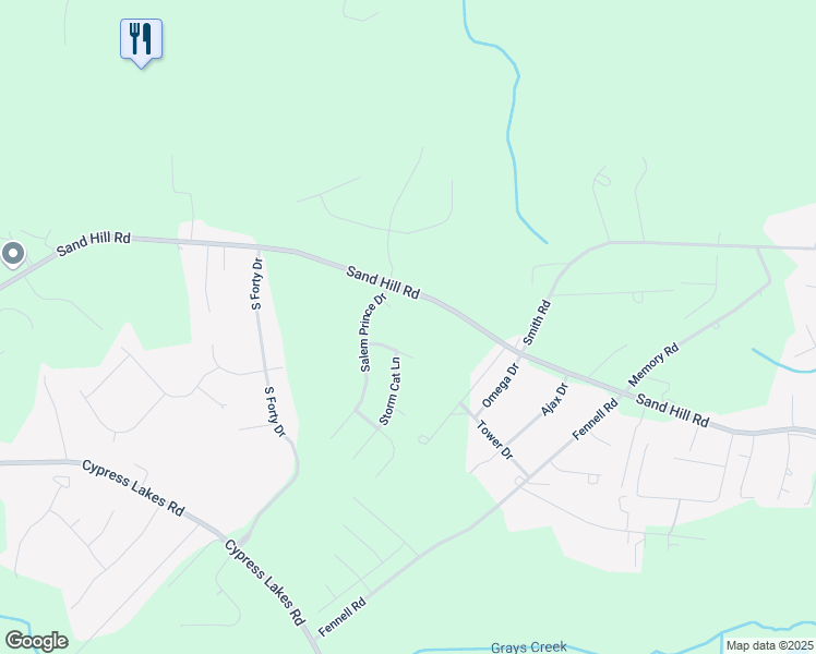 map of restaurants, bars, coffee shops, grocery stores, and more near 1906 Sand Hill Road in Hope Mills