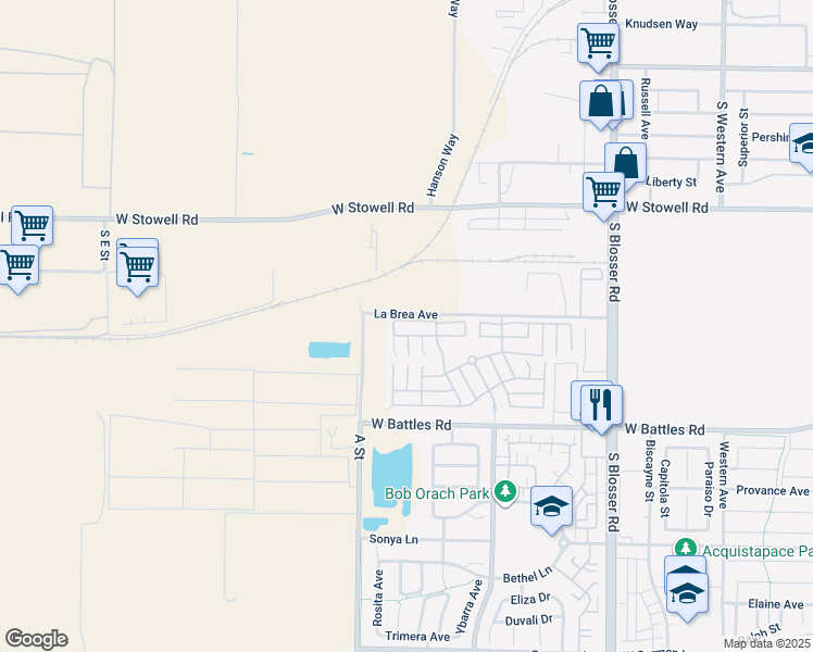 map of restaurants, bars, coffee shops, grocery stores, and more near 1472 West Durham Way in Santa Maria