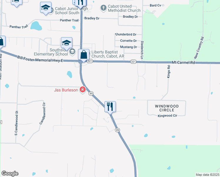 map of restaurants, bars, coffee shops, grocery stores, and more near 375 Mount Carmel Road in Cabot