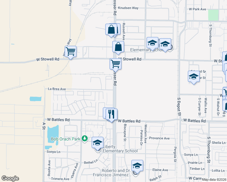 map of restaurants, bars, coffee shops, grocery stores, and more near 1200 La Brea Avenue in Santa Maria