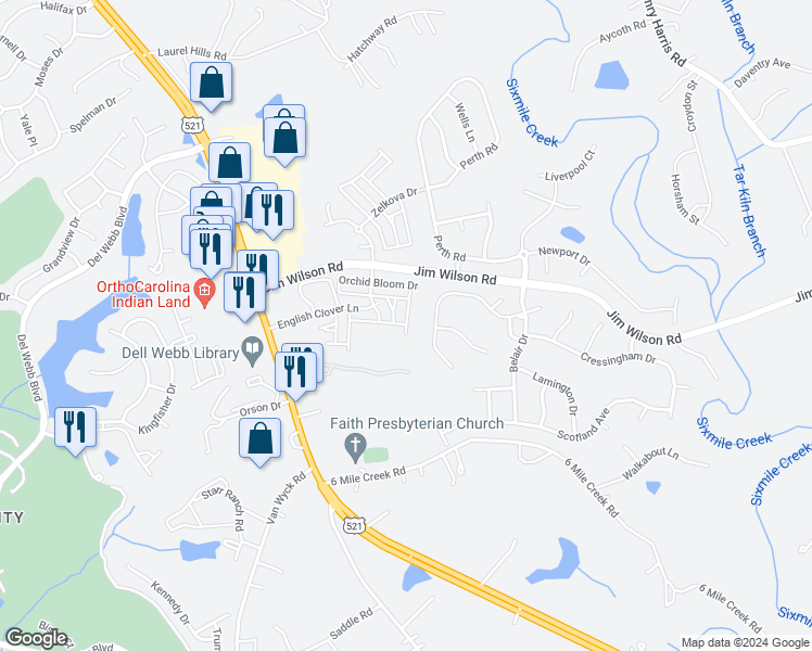map of restaurants, bars, coffee shops, grocery stores, and more near 9462 Avery Lilac Ln in Indian Land