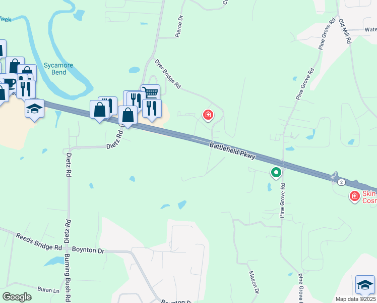 map of restaurants, bars, coffee shops, grocery stores, and more near 3966 Battlefield Parkway in Ringgold