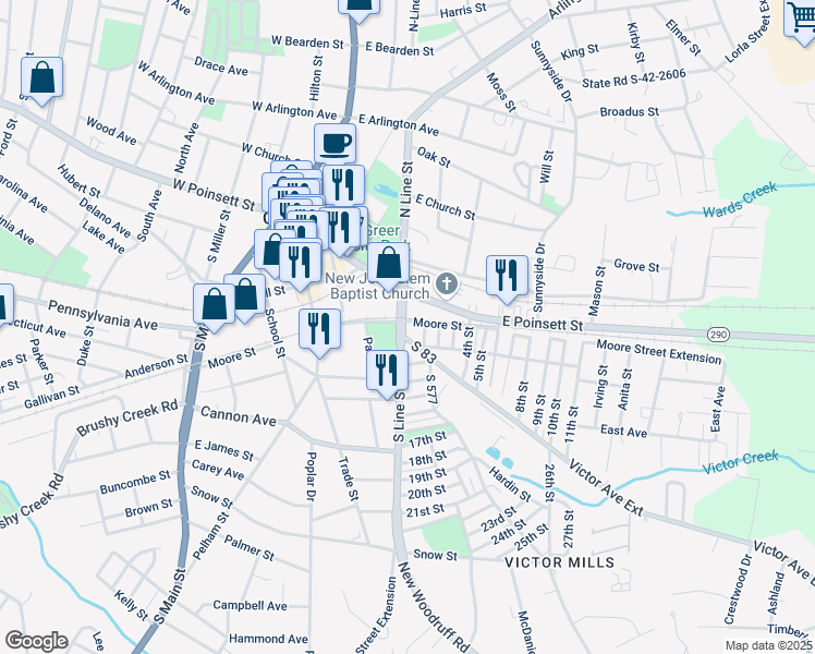 map of restaurants, bars, coffee shops, grocery stores, and more near 101 South Carolina 101 in Greer