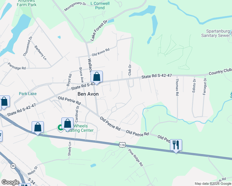 map of restaurants, bars, coffee shops, grocery stores, and more near 238 Club Meadows Court in Spartanburg