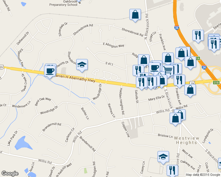 map of restaurants, bars, coffee shops, grocery stores, and more near 8261 Warren H Abernathy Highway in Spartanburg