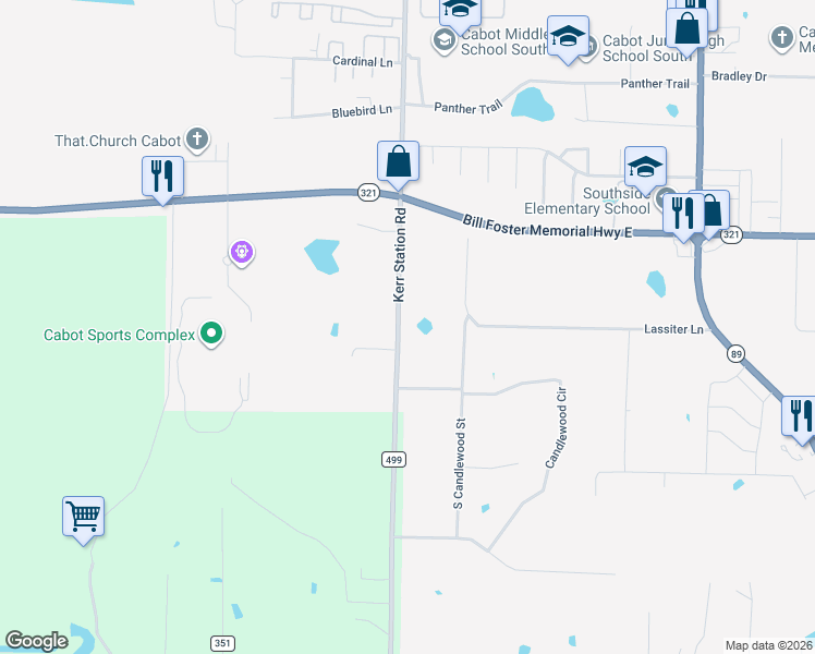 map of restaurants, bars, coffee shops, grocery stores, and more near 3215 Kerr Station Rd in Cabot