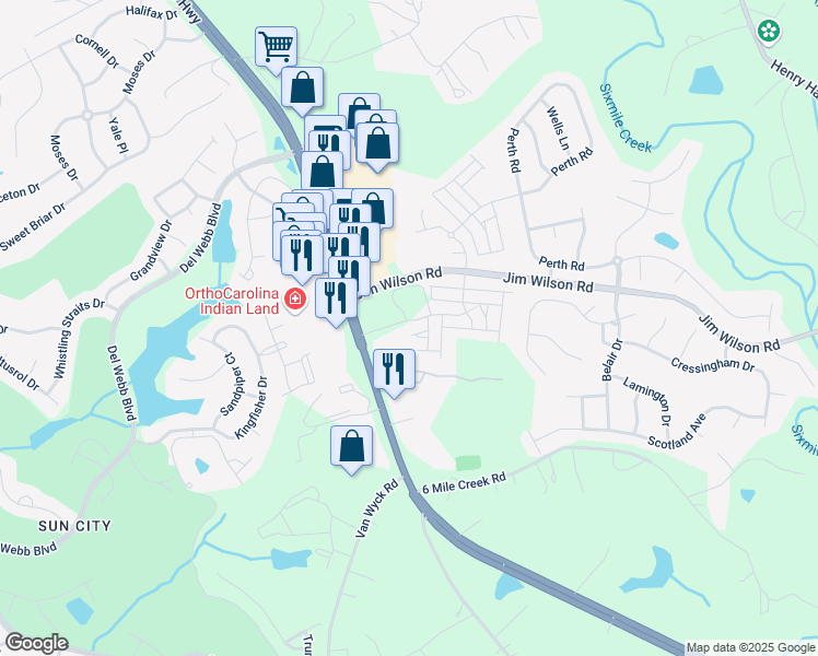 map of restaurants, bars, coffee shops, grocery stores, and more near 8154 English Clover Lane in Indian Land