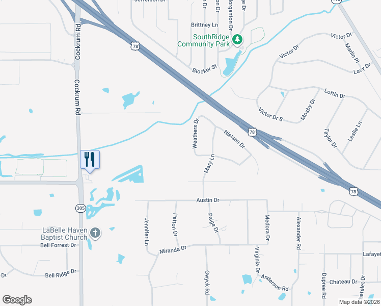 map of restaurants, bars, coffee shops, grocery stores, and more near 5145 Weathers Drive in Olive Branch