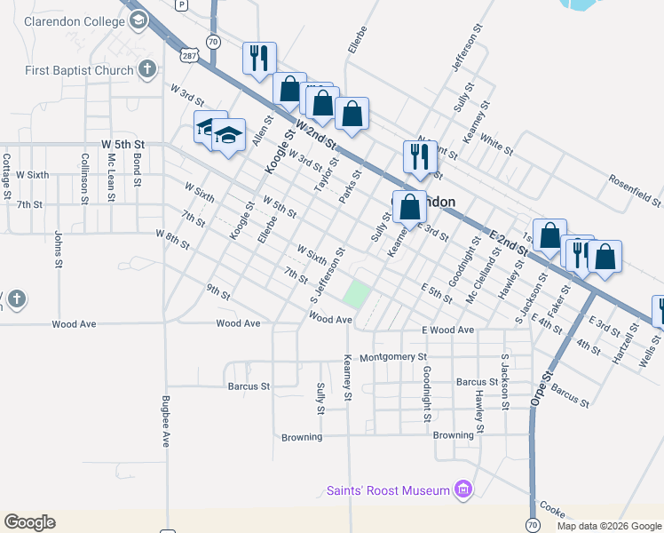 map of restaurants, bars, coffee shops, grocery stores, and more near 514 South Jefferson Street in Clarendon