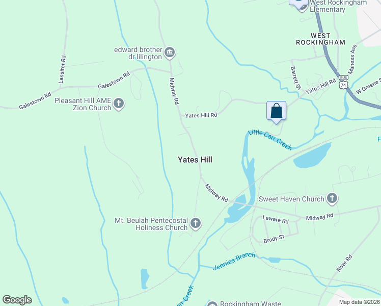 map of restaurants, bars, coffee shops, grocery stores, and more near 412 Midway Rd in Rockingham