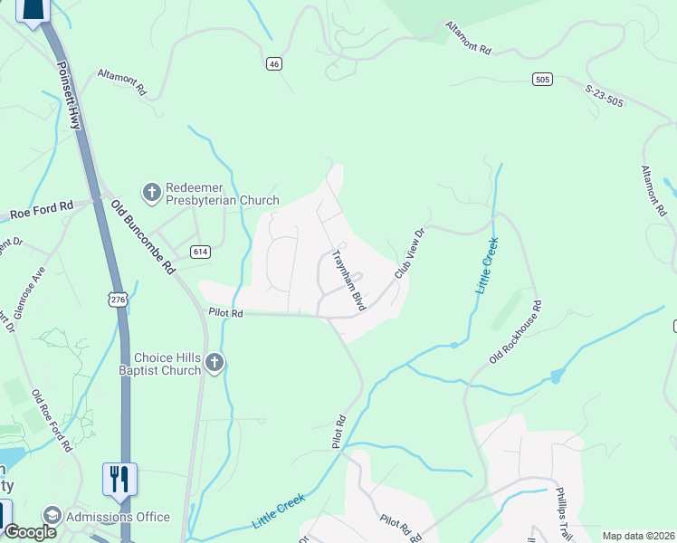 map of restaurants, bars, coffee shops, grocery stores, and more near 103 Traynham Boulevard in Greenville