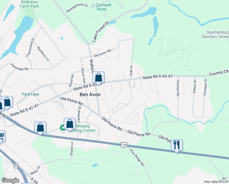 map of restaurants, bars, coffee shops, grocery stores, and more near 238 Club Meadows Court in Spartanburg