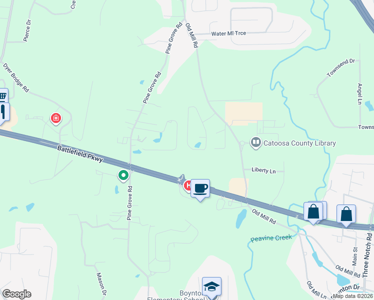 map of restaurants, bars, coffee shops, grocery stores, and more near 181 Champagne Circle in Ringgold