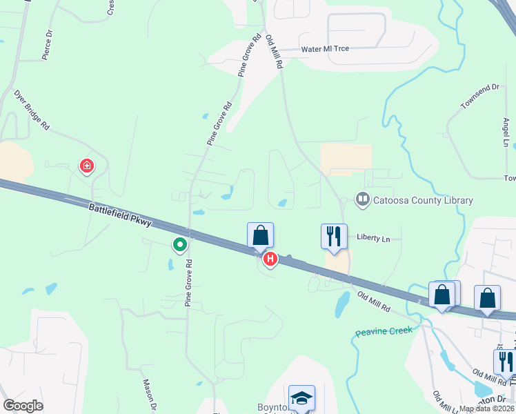 map of restaurants, bars, coffee shops, grocery stores, and more near 181 Champagne Circle in Ringgold