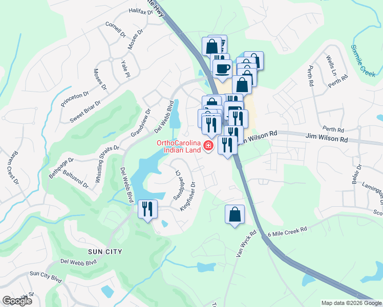 map of restaurants, bars, coffee shops, grocery stores, and more near 29024 Eagle Lane in Indian Land