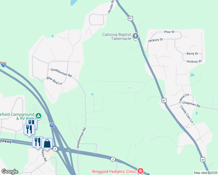 map of restaurants, bars, coffee shops, grocery stores, and more near 279 Clara Drive in Ringgold